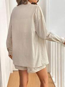 Conjunto informal de camisa y pantalones cortos de algodón con bolsillo y comodidad - Albaricoque - Ver 2