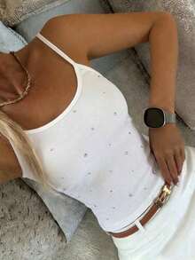 Camiseta de manga corta minimalista de unicolor para mujer, uso casual de todos los días en verano - Blanco 9 - Ver 2