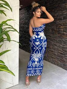 Vestido ajustado con estampado floral retro y estilo bohemio casual para mujeres, adecuado para vacaciones de verano - Multicolor 11 - Ver 2