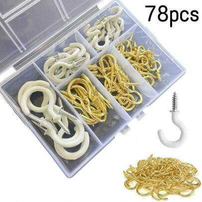 78pcs Screw-In Cup Hooks, 6 Sizes Boxed, Ceiling & Wall Decor Hanging Hooks, Ultimate Hanging Solution For Plants, Decor, Lighting