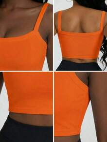 Camiseta corta de tirantes gruesos simple para mujer, adecuada para primavera y verano, estilo casual/streetwear/Y2K, se puede combinar con oficina/hogar/streetwear/discoteca, una opción ideal para blusas casuales de verano en color blanco - Naranja Quemada - Ver 8