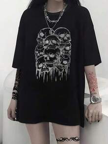1 Piece Unisex Casual T-Shirt  Style Unique T-Shirt With Skull Design In Y2k Style Perfect To Highlight Your Bold And Modern Personality Ideal For Lovers Of Alternative Fashion And Urban Culture Combines Comfort And Style On Every Occasion. - 黑色 - 查看 1