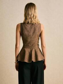 Blusa sin mangas elegante y casual con dobladillo con volantes, para verano - Marrón - Ver 7
