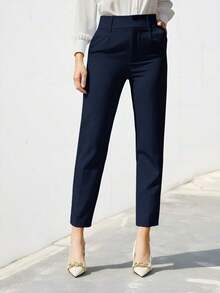 Pantalones de traje sólidos y simples para uso diario de mujer - Azul marino - Ver 5