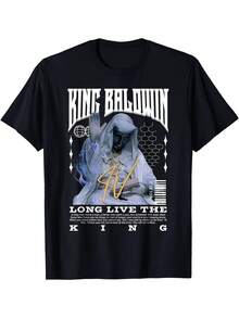 Unisex Graphic T-Shirt For Men And Women, King Baldwin IV Knight Design, Medieval Inspiration, Short Sleeve, Crew Neck, Casual Style, Comfortable For All Seasons, Durable Digital Print - 黑色 - 查看 1