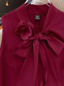 Blusa elegante y versátil de talla grande para mujer, sin mangas, de unicolor con diseño floral 3D, adecuada para uso diario en primavera/verano y atuendo minimalista de oficina - Burdeos - Ver 3