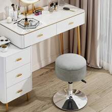 FurnitureR Taburete Redondo Almacenamiento, Taburete Ajustable Altura Giratoria 360°, Otomano Almacenamiento Redondo con Bandeja Extraíble para Sala Maquillaje y Sala Estar Gris - Gris - Ver 2