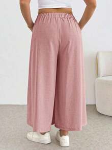 Comfortable And Loose-Fitting Elastic-Waist Pleated Shorts/Skirts, A Basic And Versatile Style For Everyday Wear, Flattering The Figure, In Apricot Color, For Plus-Size Women, For Spring/Summer - Rose - View 2