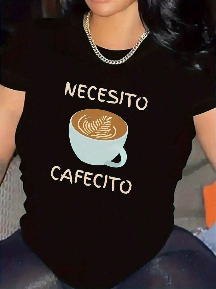 Camiseta con el diseño "Necesito Cafecito", perfecta para usar en cafeterías o en casa, diseñada para ser duradera y cómoda, ideal para el uso diario, confeccionada con material ligero y transpirable, una camiseta gráfica adecuada tanto para hombres como para mujeres. - Negro - Ver 1