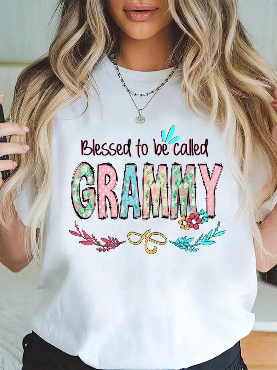 Camiseta Floral "To Be Called Grammy" para el Día de la Madre, Transpirable y Cómoda - Blanco - Ver 1
