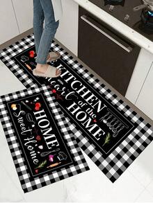 1/2 Pieces Sweet Home Kitchen Carpet, Kitchen Is The Heart Of Home, Kitchen Floor Mat, Non-Slip Absorbent Washable Corridor Carpet, Farmhouse Style Kitchen Bar Mat. - Multicolor - View 3