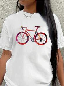 This Lightweight And Durable Short-Sleeved T-Shirt, Featuring A Vibrant Cycling Design, Is Perfect For Casual Outings At Home, In The Park, Or At A Coffee Shop, Offering A Comfortable Everyday Wear Experience. - 白色 - 查看 7