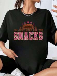 I M Just Here For The Snacks Camiseta de Fútbol con Gráficos Brillantes para Mujer, Top Casual Holgado para el Día del Partido, Fiesta, Disfraz de Halloween. Playera Holgada para Mujer. - Negro - Ver 1