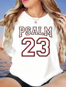 Camiseta de fe cristiana con el Salmo 23 para mujer, estilo jersey con versículo bíblico, blanca, informal, de verano, para chicas y mujeres. - Blanco - Ver 5