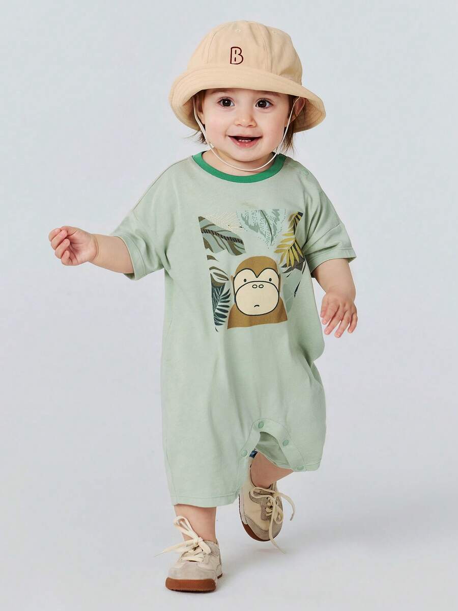 mini bala 2026 Summer Miffy Collaboration Baby Outdoor Jumpsuit, Soft Skin-Friendly Sweat-Absorbent Comfortable - Pink Green - View 1