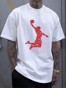 ‌ Camiseta de Manga Corta Holgada Casual Versátil con Estampado de Baloncesto Divertido, Ideal para Vacaciones, Trabajo y Uso Diario100% Cotton - Blanco 3 - Ver 3