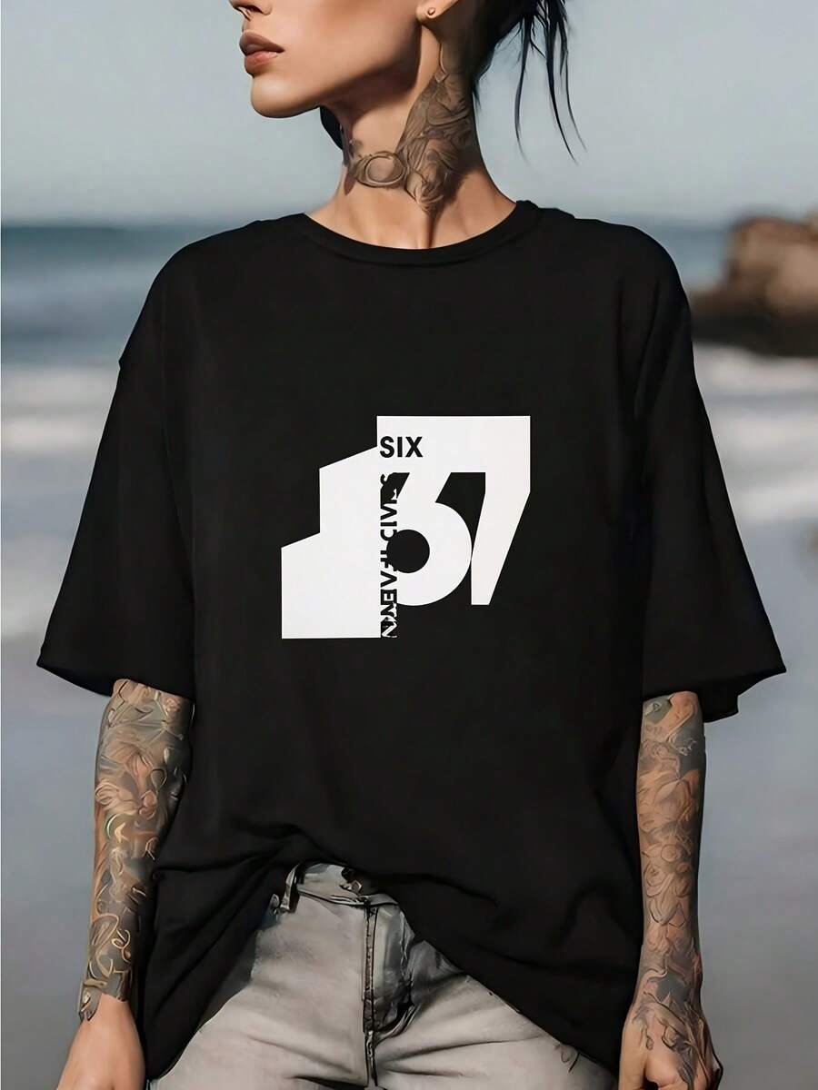 Camiseta moderna con estampado de seis letras - El regalo perfecto para amigos y familiares. | Tela suave | Ideal para entretenimiento al aire libre y eventos corporativos | Conjuntos de verano unisex a la moda | Proporciona talla 6 | Una excelente elección para las celebraciones del Día del Trabajo. Camiseta de manga corta cómoda y versátil. - Negro - Ver 1