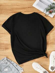 Damen-T-Shirt mit geometrischem Vintage-Print – Lässiger Rundhalsausschnitt, Kurzarm-Oberteil, maschinenwaschbares Polyester, T-Shirts für Männer und Frauen, Kleidung T-Shirts für Männer und Frauen - Schwarz - Übersicht 2
