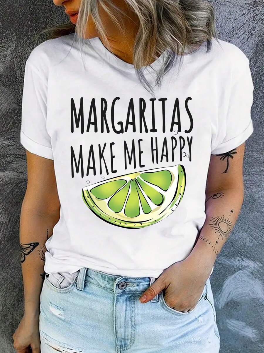 Women's Casual Short-Sleeved T-Shirt, Ideal For Summer Holidays, European And American Style, With Daisy Print, Modern, Versatile, Sporty, Round Neck. - 白色 - 查看 1