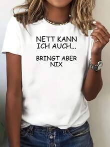 Camiseta Divertida para Mujer con Estampado Alemán de Cozy Comfy Lounge - Negra con Texto Blanco "Bonito, Pero Nada Más" - Camiseta Suave para Uso Diario - Esencial para Ropa Casual de Oficina, Corte Holgado, Camiseta con Diseño Atrevido, Ligera, Cuello Redondo, Exclusiva para Amantes del Humor, Ropa Suave y Relajada para el Hogar. - Blanco - Ver 1