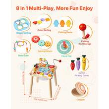 Montessori Activity Table For Toddler 1-3 Years Old, 8 In 1 Wooden Learn Activity Desk, Baby Play Table For Boys & Girls Aged 6+ Months, Great Birthday, Christmas, Children's Day Present - Wooden, 8 Games - View 3