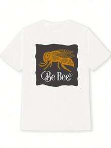 Camiseta Blanca con Estampado de Abeja para Mujer - Top Casual de Manga Corta y Cuello Redondo con Diseño de Animal en Gris Oscuro, Comodidad para Todas las Temporadas, Lavable a Máquina, Ropa para Uso Diario, Camiseta, Ropa Duradera, Camiseta Estampada, para Amantes de la Modablusas para mujer>ropa - Blanco - Ver 3