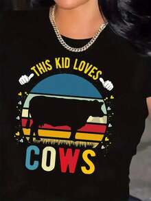 Camiseta de Mujer con Estampado Divertido de Animales de Granja - Diseño de Vaca y Granero con el Texto "Me Encantan Estas Vacas" - Camiseta de Corte Holgado, Suave y Transpirable, Hecha de Materiales Mixtos, Adecuada para Uso Diario y Eventos con Temática de Granja - Tallas XXL a 4XL (Camiseta Casual Lavable a Máquina para Primavera/Verano), Ropa de Verano, Moda de Primavera, Estampado Animado, Camiseta de Cuello Redondo, Material Ligero, Ajuste Cómodo, Camiseta Estampada, Mujer Servicial, Ropa de Granjeroblusas para mujer>ropa - Negro - Ver 6