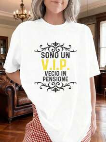 Funny Women's Retirement Slogan T-Shirt - "I'm A Senior VIP To A Retired Man", Graphic Print In Spanish And English, Loose Fit, Casual Comfort, Humorous Gift For Retirement Life, Lettering, Comfortable Retirement Party Outfit For All Seasons - 白色 - 查看 7
