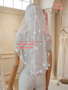 Short 3D Floral Bridal Veil - Multicolor - View 7