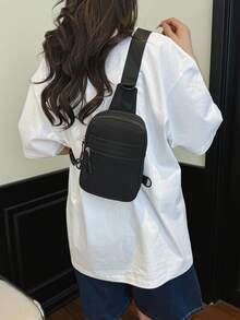 1pc Solid Color Sling Chest Bag For Teens, Large Capacity Lightweight Nylon Shoulder Bag, Outdoor Travel Casual Backpack, Suitable For Daily Use - A - View 8