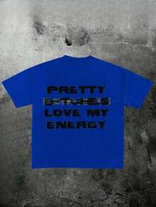 VHUTHK (220 Cotton T-Shirt) For Men, Round Neck, Short Sleeve, Casual, Printed, Y2k Style - 藍色 - 查看 1