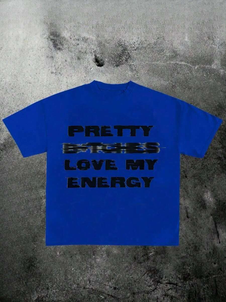 VHUTHK (220 Cotton T-Shirt) For Men, Round Neck, Short Sleeve, Casual, Printed, Y2k Style - 藍色 - 查看 1