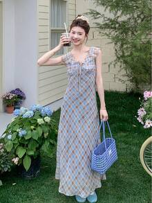 Women Long Dresses - Navy Blue - View 3