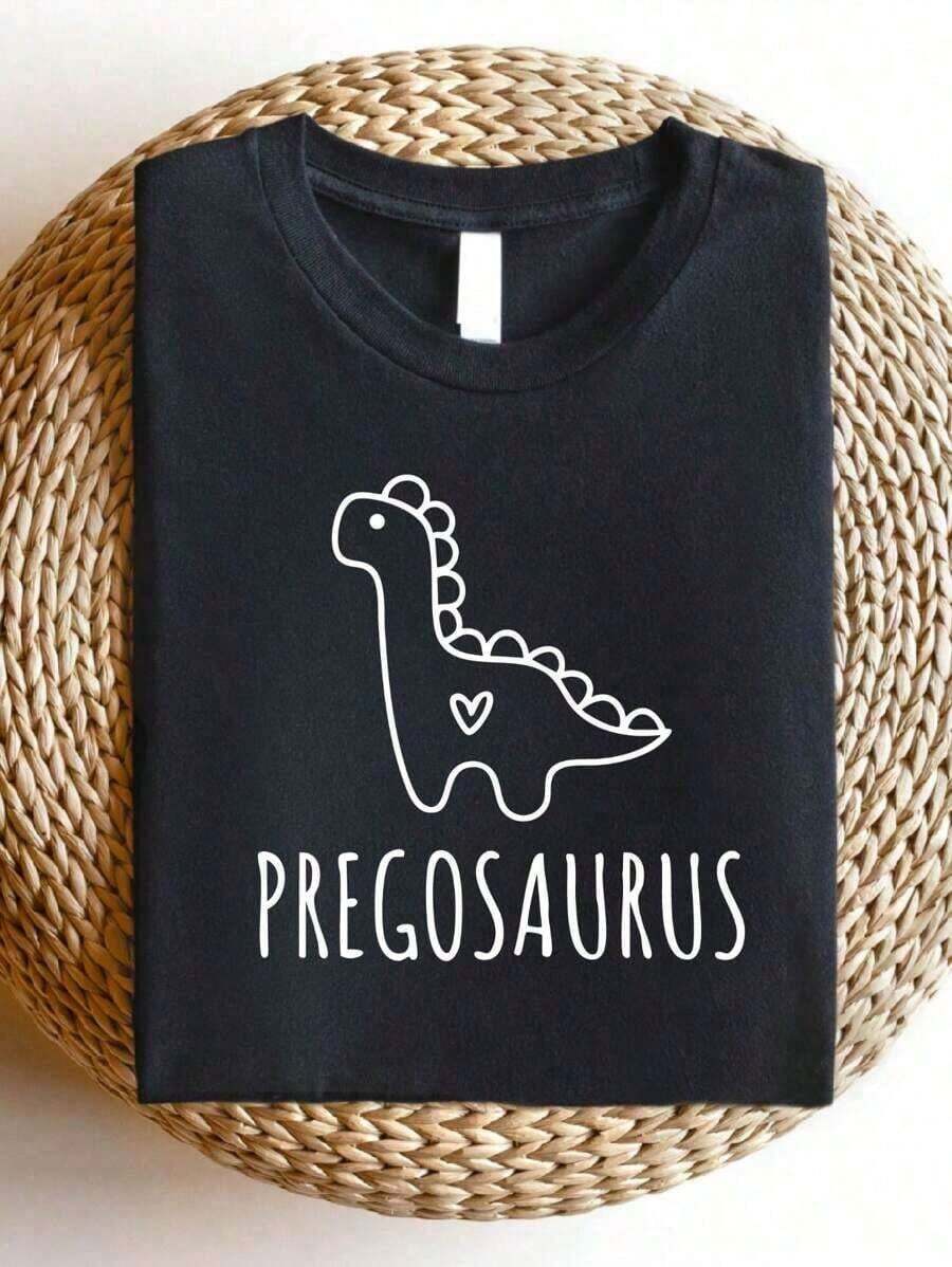 1 Pregosaurus T-Shirt, Pregnancy Announcement T-Shirt, Pregnancy Reveal T-Shirt, Gift For Expectant Mother, Baby Shower T-Shirts, Funny Maternity T-Shirts, T-Shirts For Expectant Mothers. SD-2604180g 100% Cotton - 黑色 - 查看 1