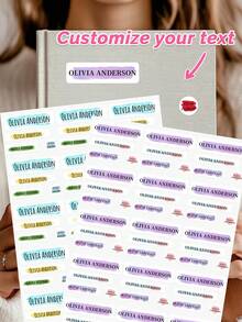 Customized Watercolor Brush Stroke Name Sticker, Personalized Waterproof Decal With Removable Design, Suitable For Student Supplies, Water Bottles And Daily Items - Multicolor - View 1