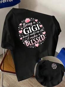 New Men's T-Shirt, 180g Weight, % Cotton, Brand, Pink Floral Design With Front And Back Prints, Modern Short-Sleeved T-Shirt For Men, Suitable For Daily Casual Wear And Outdoor Fitness Activities, Unique Double-Sided Pattern Design - For Spring And Autumn As An Inner Layer And For Summer As An Independent Garment, Unisex. - 黑色 - 查看 1