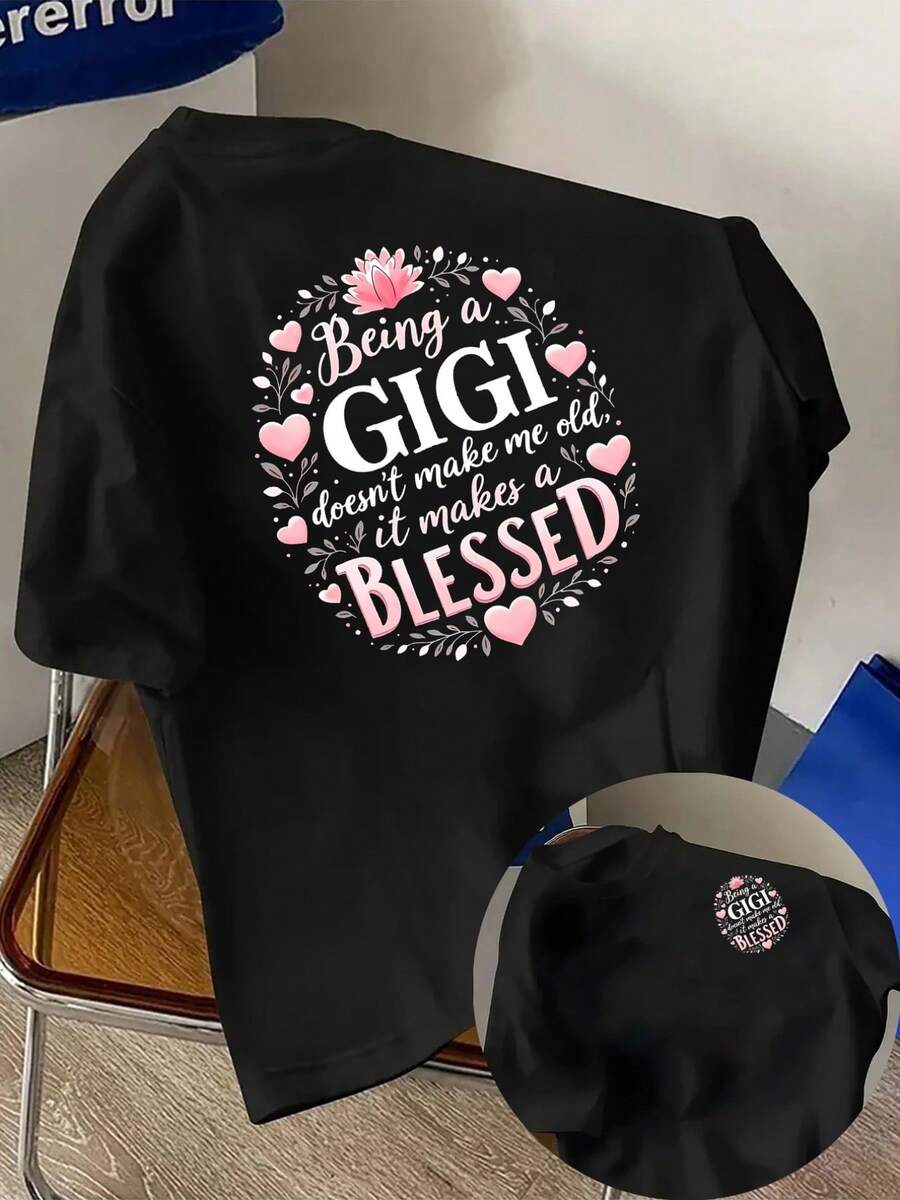 New Men's T-Shirt, 180g Weight, % Cotton, Brand, Pink Floral Design With Front And Back Prints, Modern Short-Sleeved T-Shirt For Men, Suitable For Daily Casual Wear And Outdoor Fitness Activities, Unique Double-Sided Pattern Design - For Spring And Autumn As An Inner Layer And For Summer As An Independent Garment, Unisex. - 黑色 - 查看 1