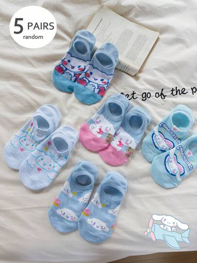  Tất Sanrio Cinnamoroll 5 đôi dành cho nữ, tất chống trượt, không lộ cổ chân, tất cổ thấp dễ thương (Không bao gồm lớp lót bìa cứng, màu sắc ngẫu nhiên)