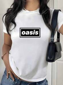 100% Cotton. The Central Word "Oasis" Represents An Inner Refuge And Purity Of Spirit, Evoking Calm And Freedom Amidst Chaos. Modern Women's T-Shirt, 100% Soft Cotton, Comfortable And Stylish Fit For Everyday Wear. Women's Simple Solid Color T-Shirt, Loose And Slim Fit Casual Short Sleeve - 白色的 - 查看 9