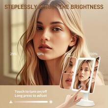 Back To School Portable LED Light Makeup Mirror, VanityMirror With Lights, 3-Fold Foldable Rechargeable Mirror With 2x 3x & 10x Magnification, Touch Control Mirror For Travel& Bedroom Use, Rechargeable Trifold Mirror - White - View 3