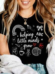 Heartfelt Teacher Appreciation Graphic T-Shirt 100% Cotton Oversized Soft Breathable Casual Crewneck Short Sleeve Top Thank You Teacher Best Teacher Educator Gift Teachers Educators School Staff Gift Givers Cute Aesthetic - Negro - Ver 2