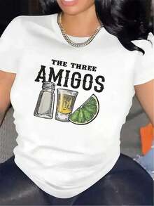 Modern White Short-Sleeved T-Shirt For Restaurants, Featuring A Three Amigos Design. Durable And Lightweight, Ideal For Casual Dining Experiences. Comfortable Fit With A Graphic Print, Perfect For Everyday Wear. - 白色 - 查看 6