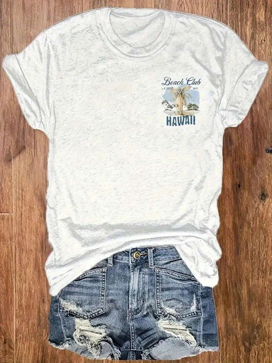 Women's Casual Short-Sleeved T-Shirt, Comfortable And Well-Fitting, Ideal For Matching With Friends, Essential For Outdoor Travel, Women's T-Shirt, Spring And Summer T-Shirt. - 白色 - 查看 1