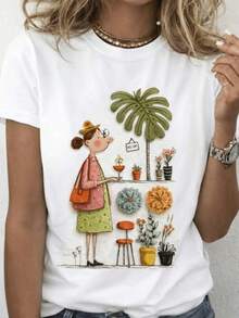 Women's Casual Short-Sleeved T-Shirt, Comfortable And Well-Fitting, Ideal For Matching With Friends, Essential For Outdoor Travel, Women's T-Shirt, Spring And Summer T-Shirt. - 白色 - 查看 1