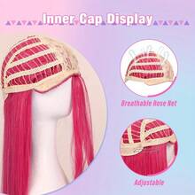 Bright Rose Red Long Straight Cosplay Wig, Suitable For Cosplay, Theme Parties, And Comic Exhibitions. It Can Also Be Used For Holiday Events And Makeup Parties, Creating Eye-Catching Appearances And Easily Shaping Vivid, Sweet, And Cool Images - View 3