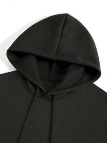 Men's Loose-Fitting Hoodie With Gothic Text Graphic Print, Autumn Winter - Hitam - View 3