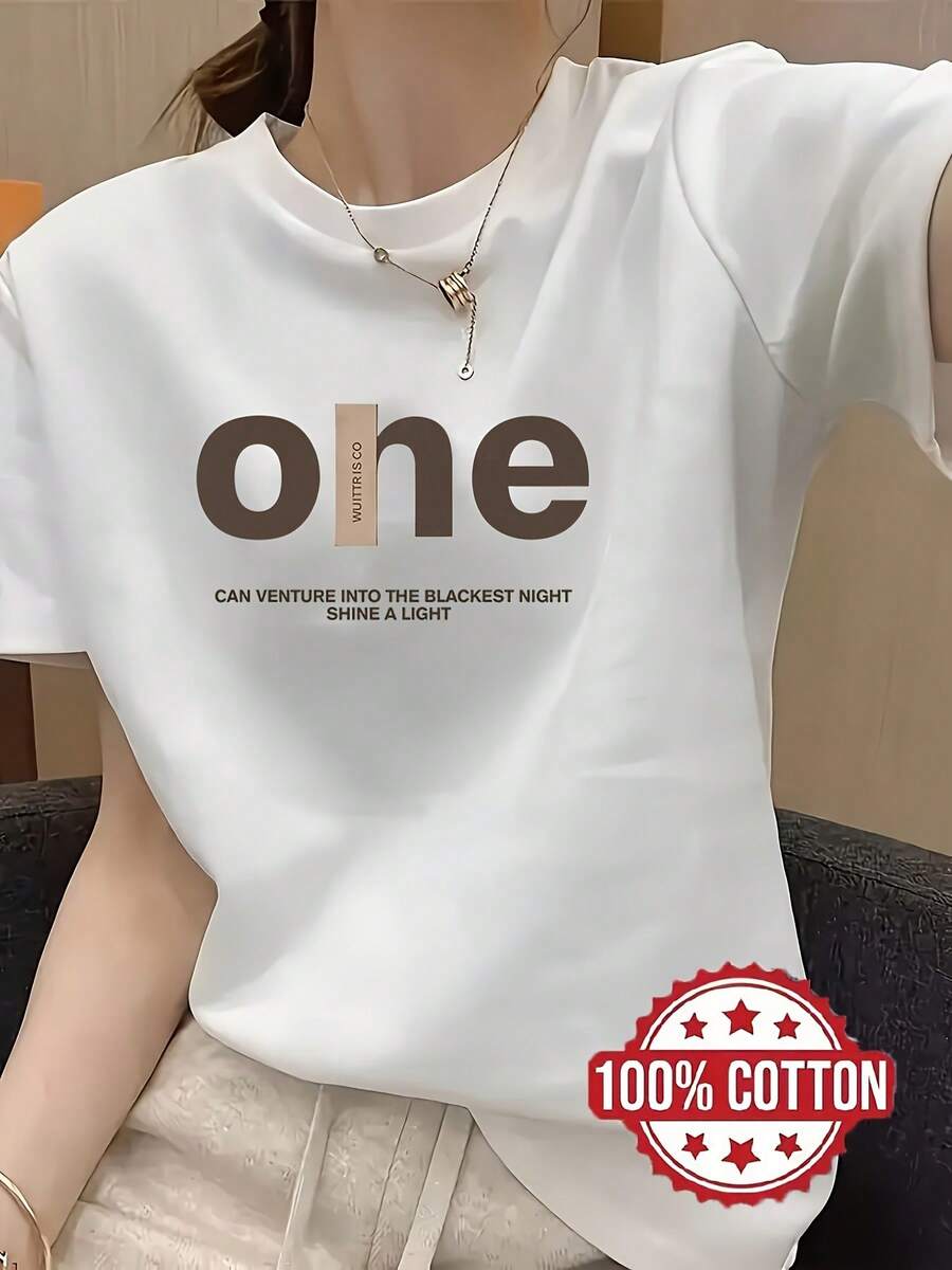 Women's 100% Oversized T-Shirt With Relaxed Shoulders And Short Sleeves - Casual Round Neck, Breathable, Loose Fit For Pajamas Or Outerwear, Layering Essential For All Seasons - [白色的] - 查看 1