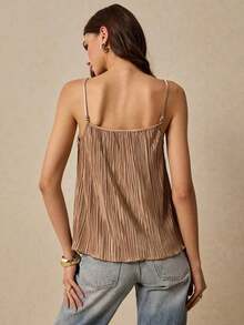 Frenchy Top de tirantes unicolor plisado - Caqui - Ver 4