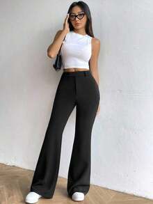 Pantalones casuales de unicolor para mujer - Negro - Ver 7