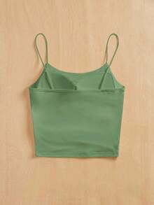 Camiseta ajustada con cuello redondo, almohadilla en el pecho y transpirable.Camisola básica para mujer sin sujetador - Verde - Ver 2